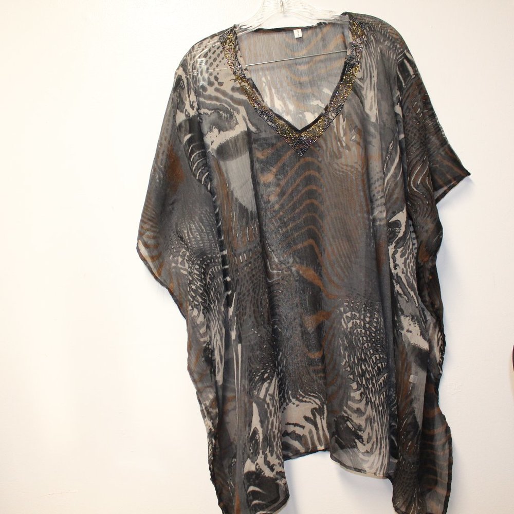 Swimsuit coverup black print One Size Beach Cruise
